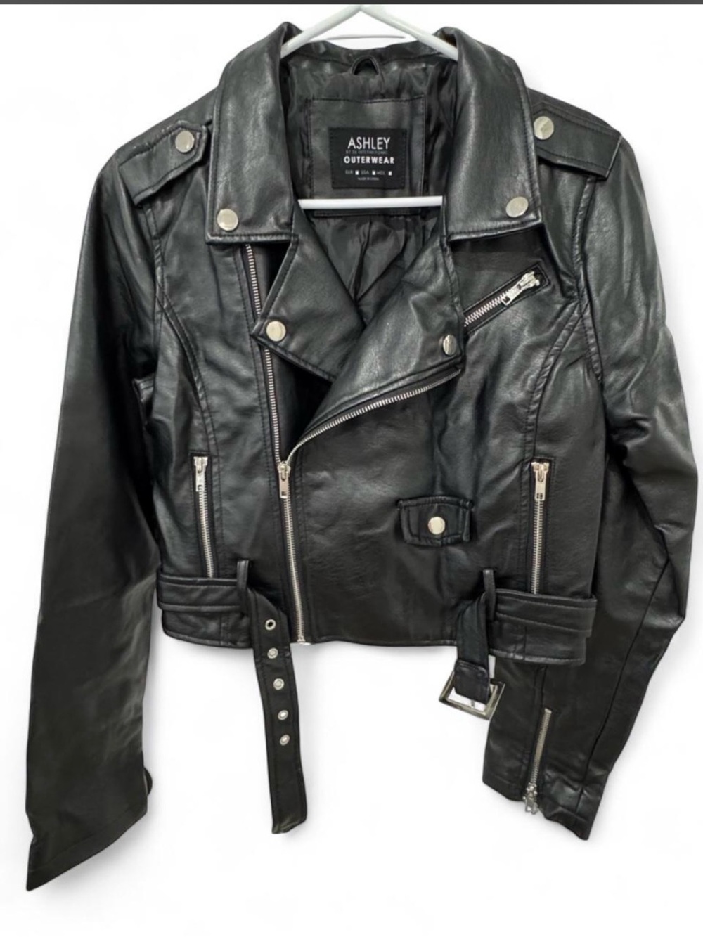 Ashley By 26 International Black Leather Moto Jacket